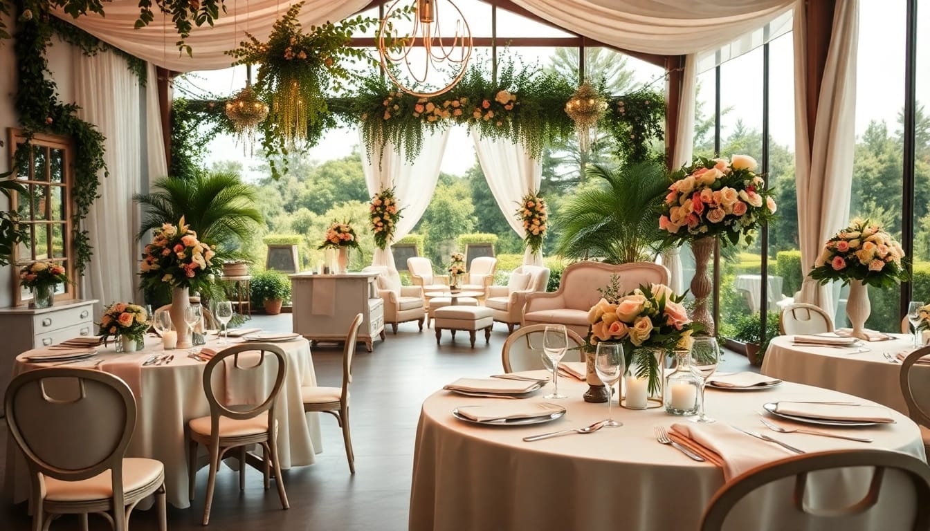 Finde die perfekte hochzeits location mit romantischer Dekoration und traumhaften Blumenarrangements.