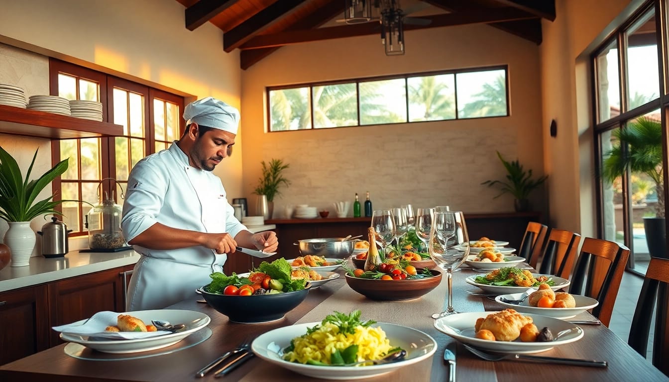 St Martin Private Chef skillfully creating gourmet dishes in a luxurious kitchen setting.