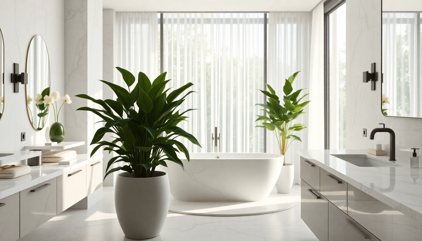 Explore elegant bathrooms featuring modern design, natural light, and lush decor.
