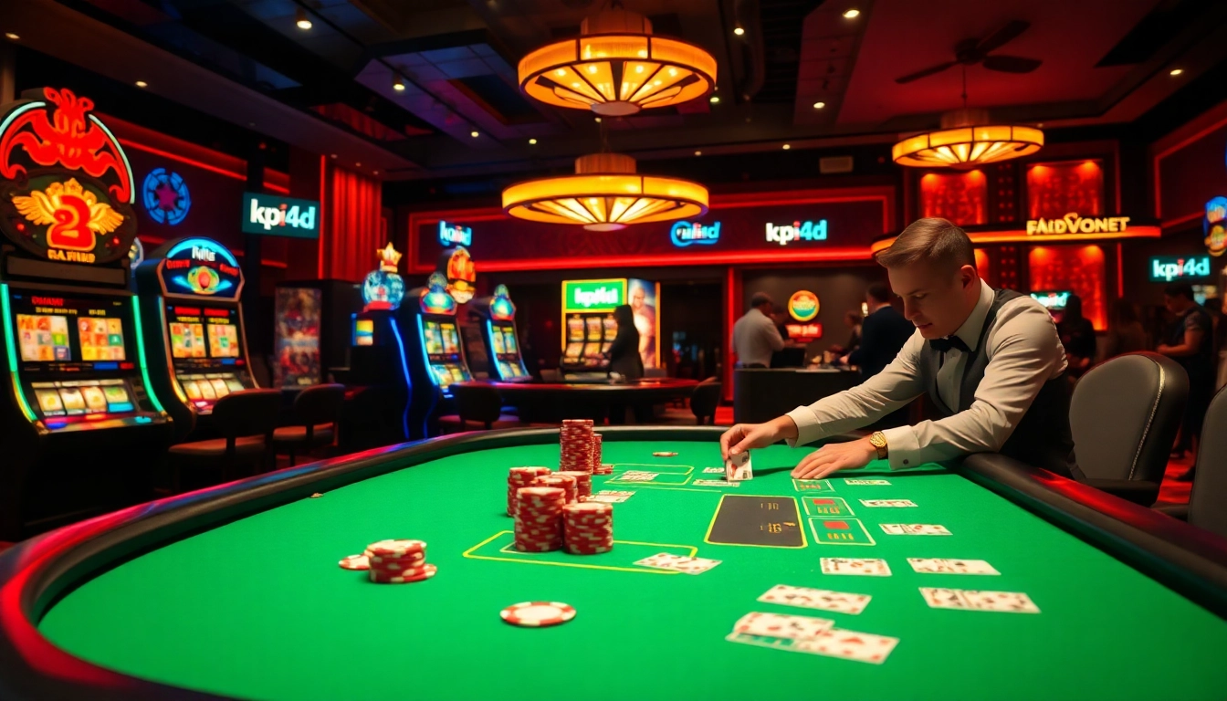 Experience the thrill of kpi4d gaming with vibrant poker tables and luxurious casino ambiance.