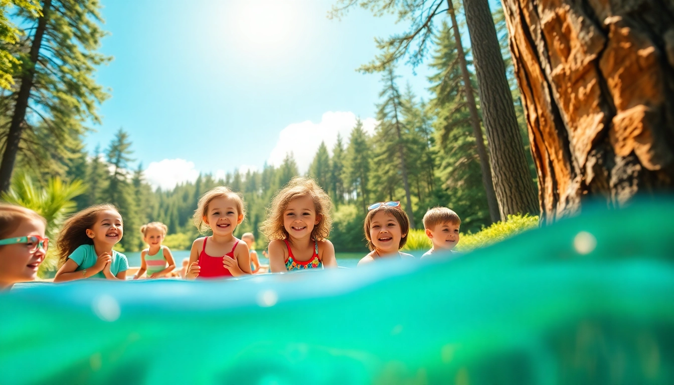 Children enjoying activities at a summer childrens camp amidst nature, illustrating fun and learning.