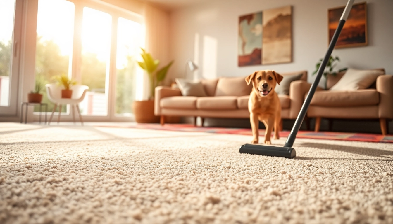 Engaging pet odor carpet cleaning process showcasing before-and-after results in a bright living room.