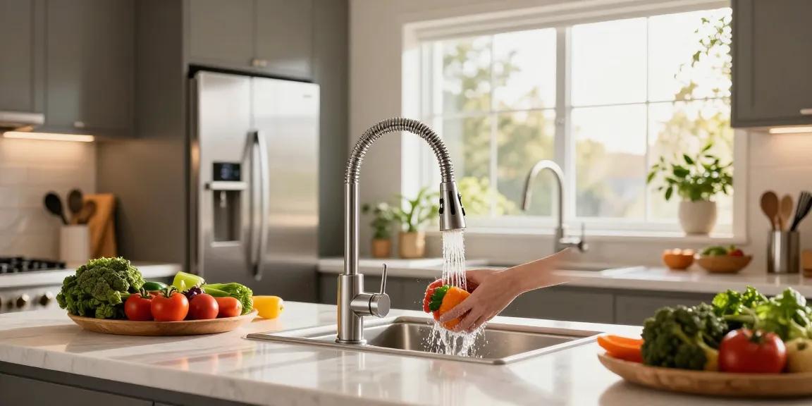 Effortlessly using modern kitchen faucets in a stylish kitchen setting.