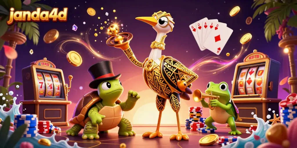 Raih kemenangan di janda4d dengan kombinasi karakter kartun 3D dan elemen kasino yang mencolok.