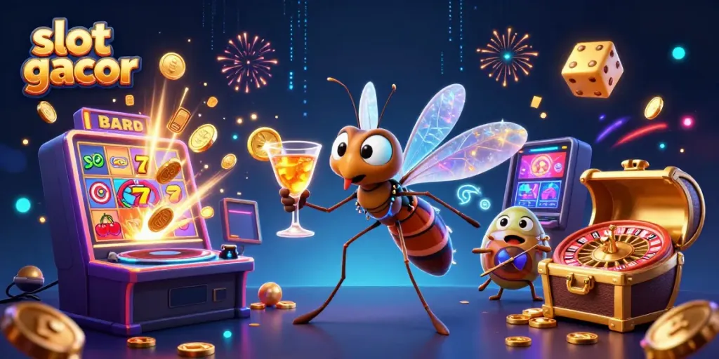 Experience thrilling slot gacor adventures with a vibrant animated casino scene showcasing excitement and jackpot chances.