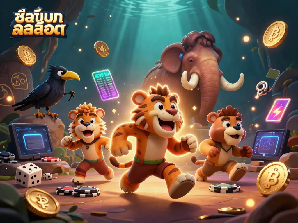 Engage in thrilling adventures with ชื่อเกมสล็อต as cartoon caveman and sabertooth tiger run a vibrant prehistoric casino.