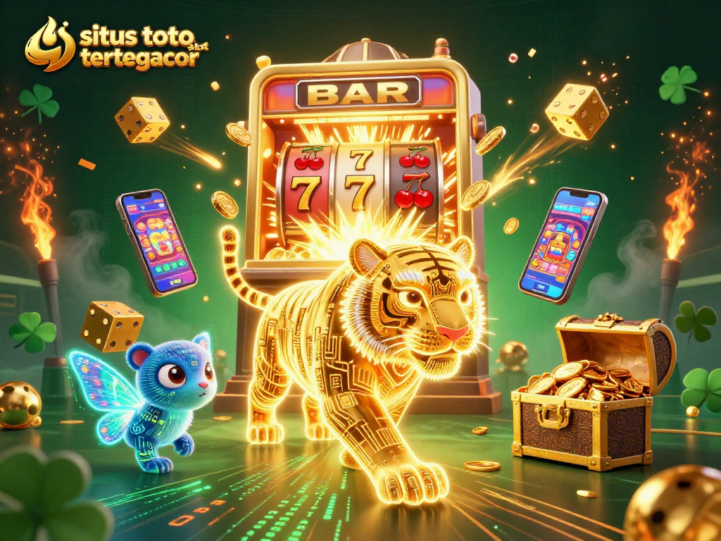 Experience the excitement of situs toto slot tergacor with a dynamic digital casino scene bursting with jackpots.