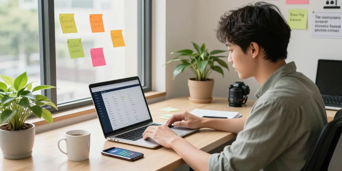 Dynamic workspace featuring the 纸飞机官网 interface on a laptop, showing a young professional engaged in social media management.