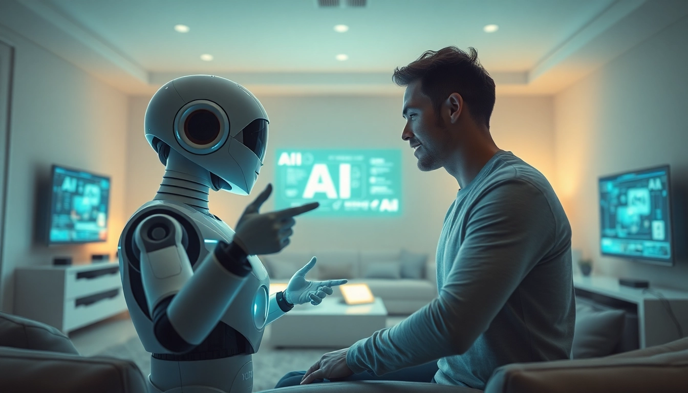 AI sex interaction between couple and a humanoid robot assistant in a modern living room.