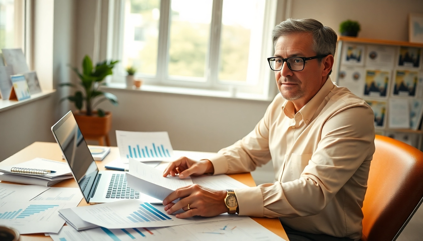 Consultant analyzing grants and pre-post award compliance metrics in a bright office.