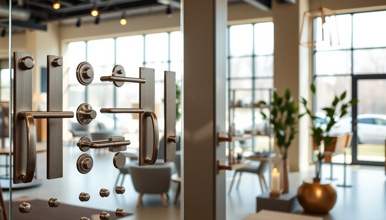 View of sleek door handle suppliers showcasing modern designs in an elegant showroom.