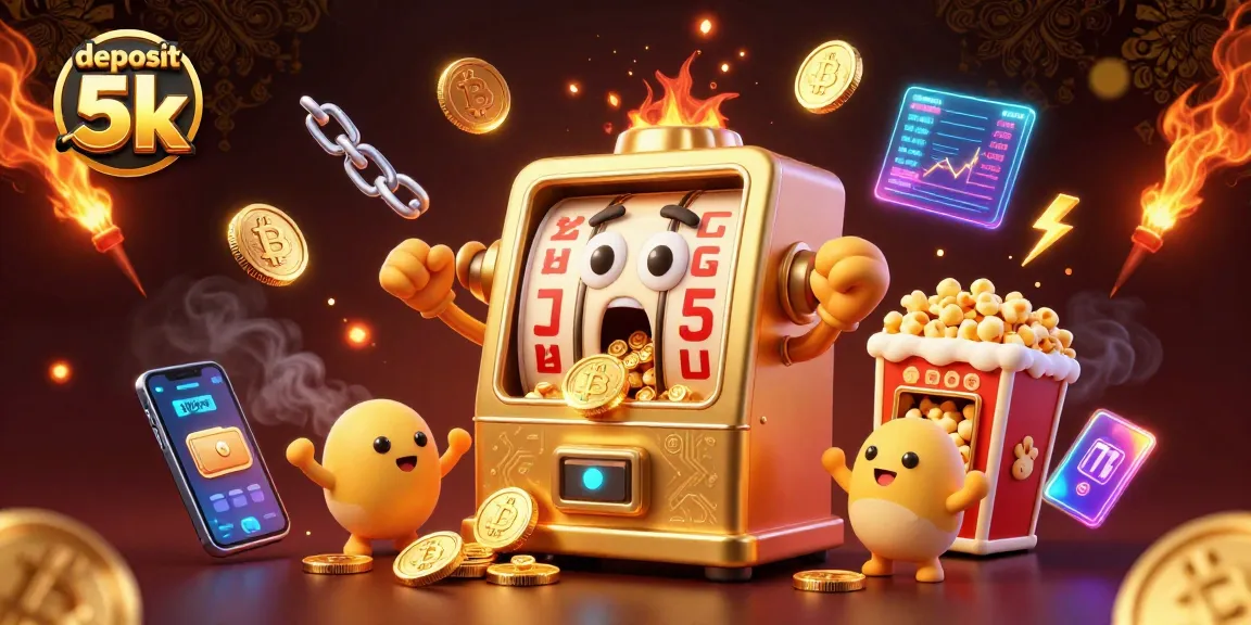 Spin the deposit 5k slot machine jackpot, as coins explode from its mouth in this vibrant animation.