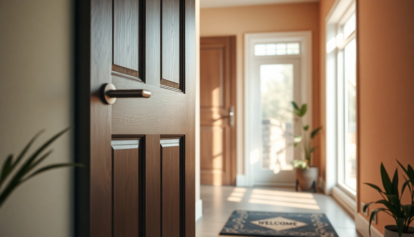 Stylish exit door in a modern entryway, showcasing safety and aesthetics in home design.