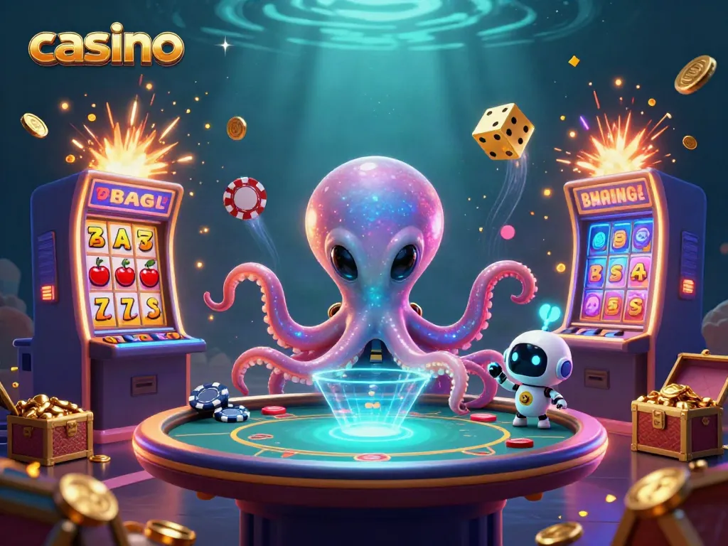 Experience thrilling casino action with a 3D alien octopus at a poker table, jackpot symbols bursting around!