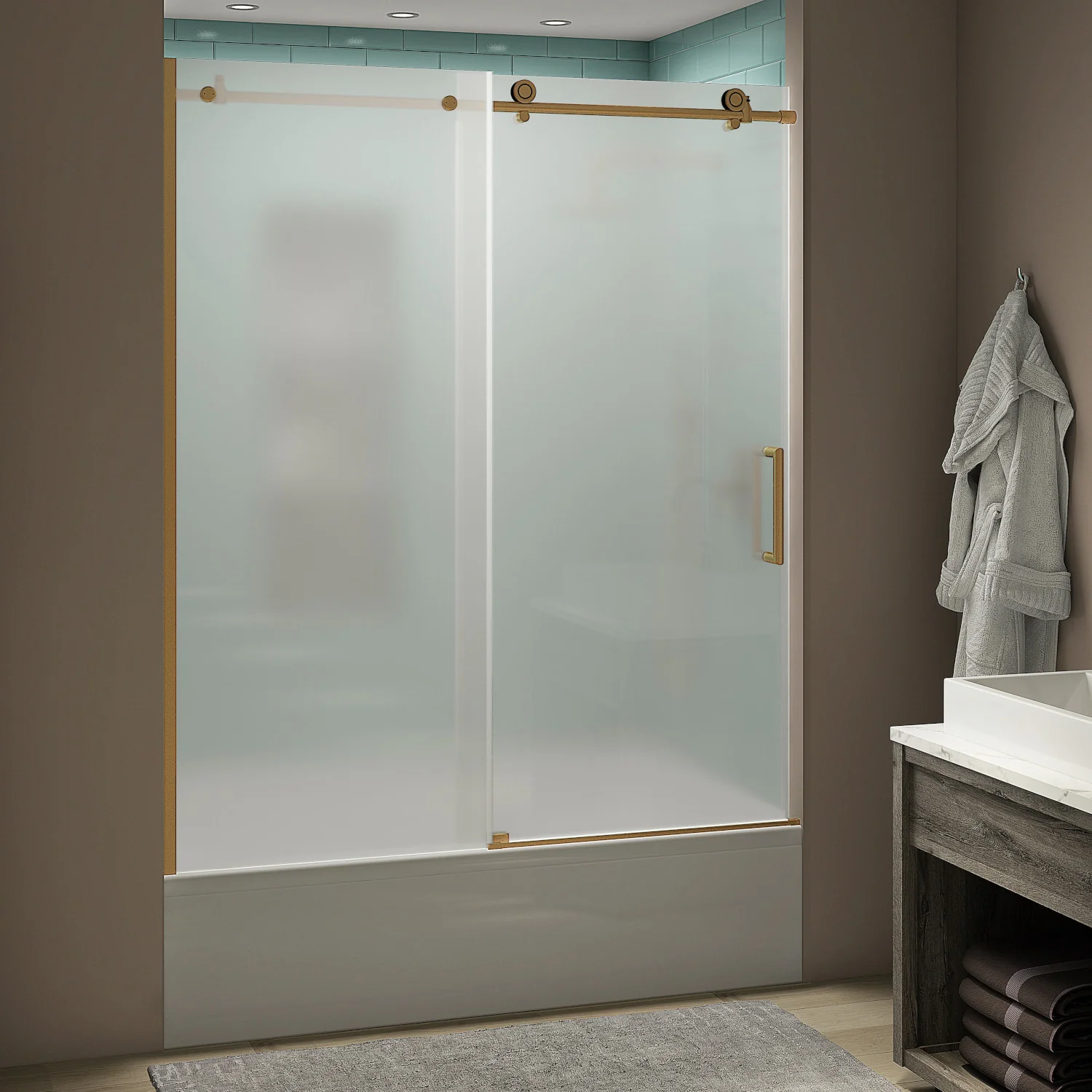 Minimalist Bathroom Style With Sliding Glass Shower Doors