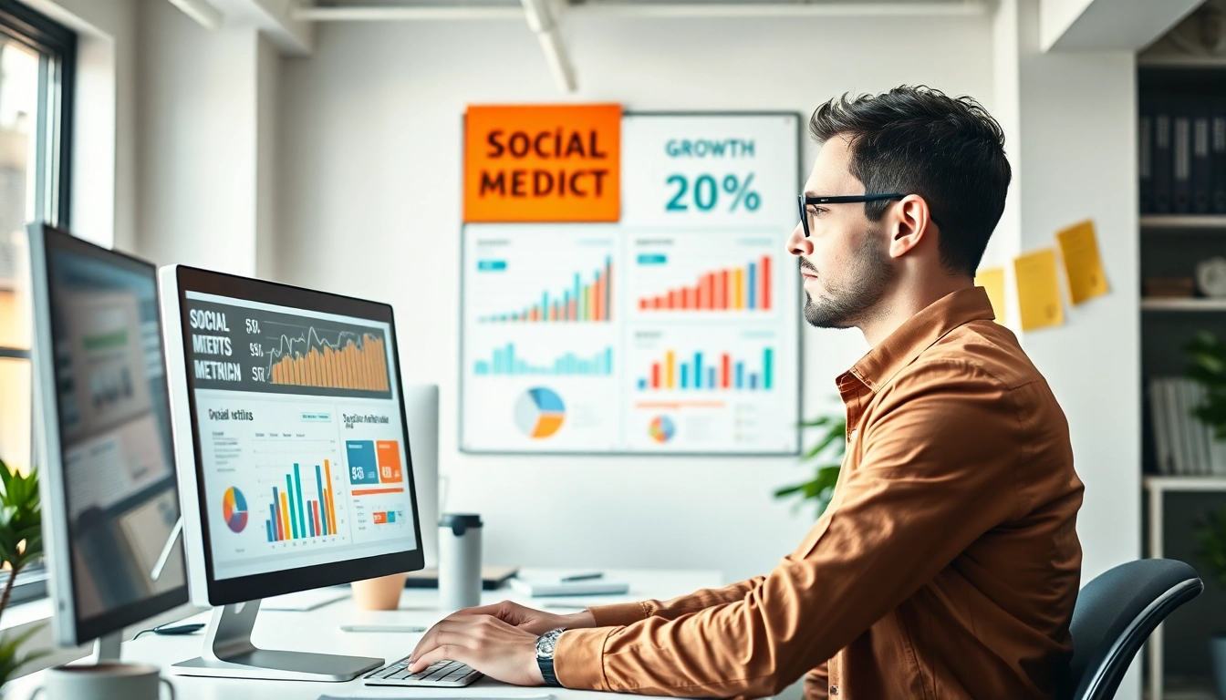 Analyze social media metrics with a cheap smm panel in a modern office setting.