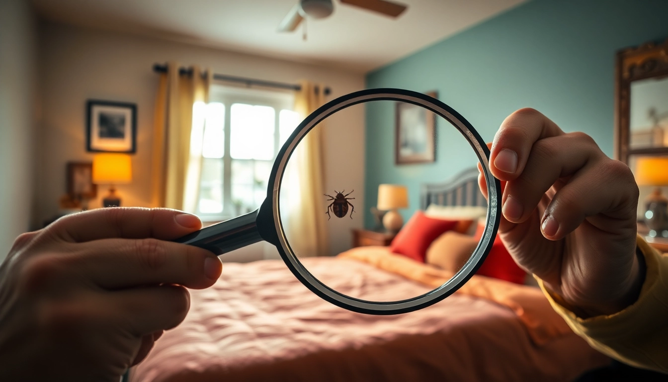 Bed bug exterminator waukesha examining a bed for pest detection.