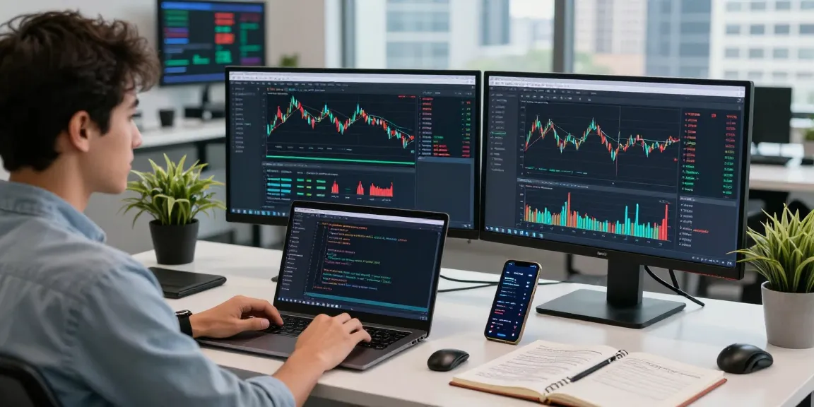 Real-time analytics on a US algo trading stock API in a developer's workspace.