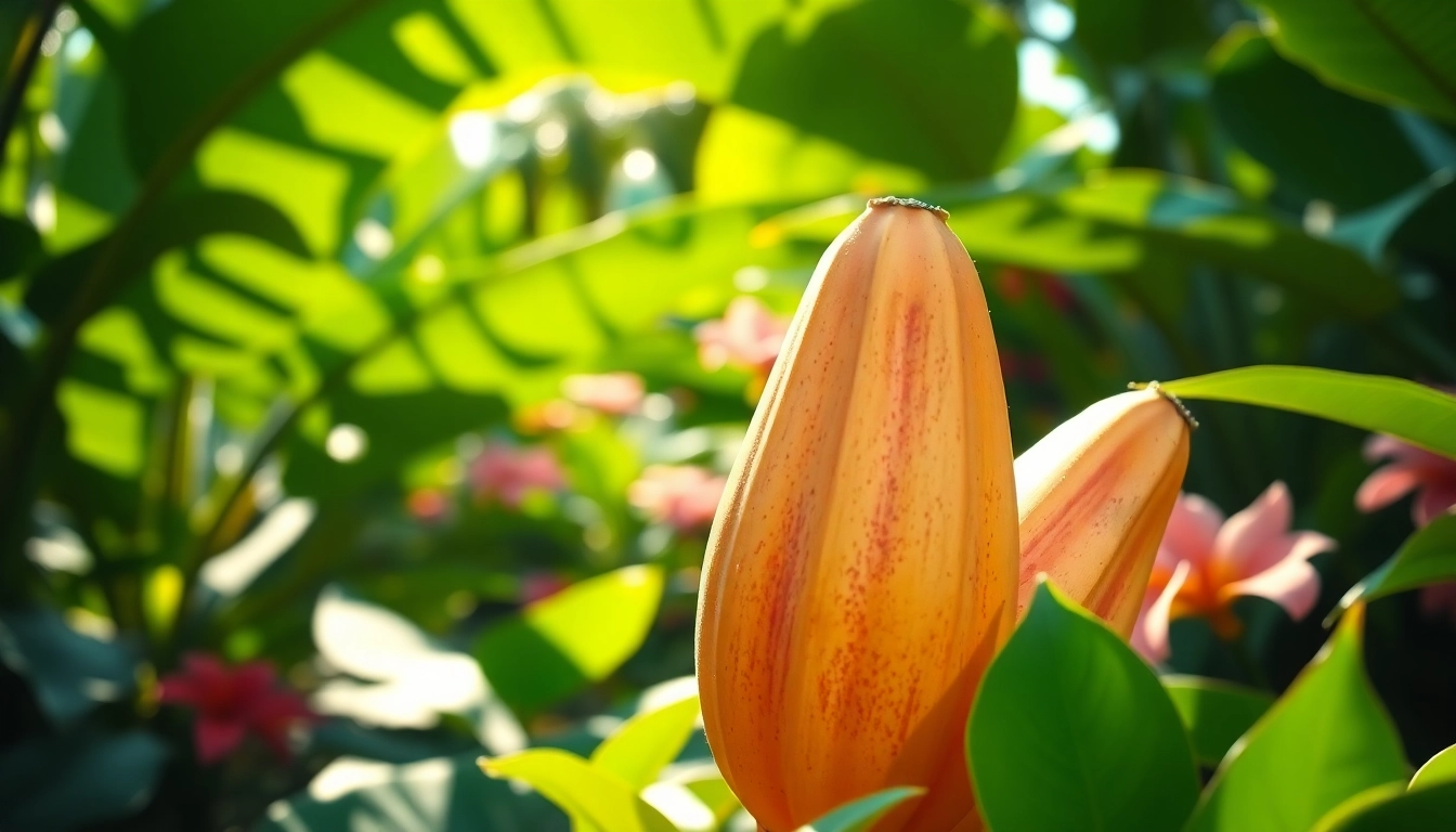 Close-up of a vibrant nano banana in a tropical garden, showcasing its unique features.
