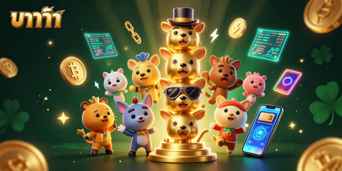 Engage in thrilling baccarat with vibrant characters and crypto elements in a rich casino scene.