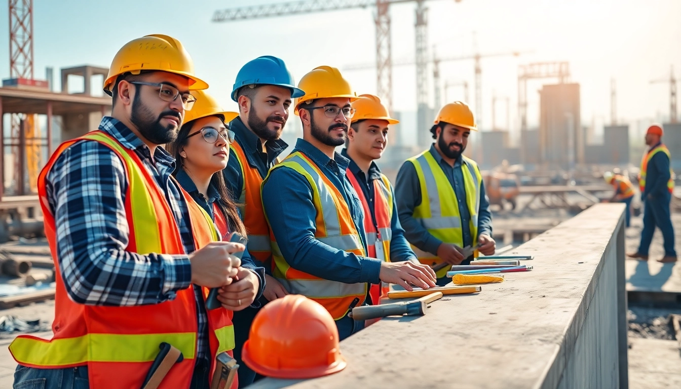 Engaged participants in construction training programs practicing vital skills at a vibrant worksite.