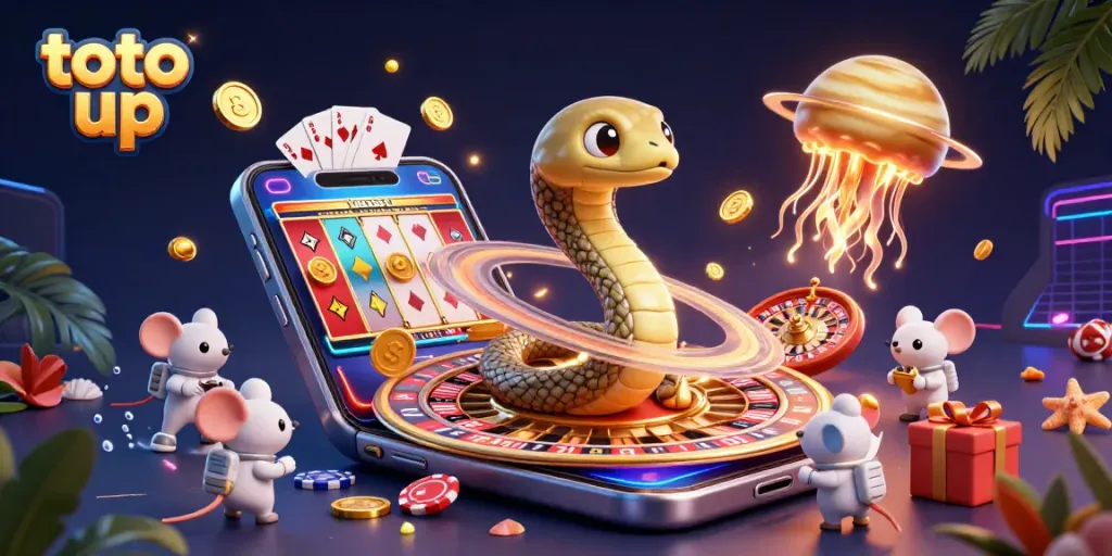Experience the thrilling action of toto up as animated mice place bets on a roulette wheel in a cosmic casino.