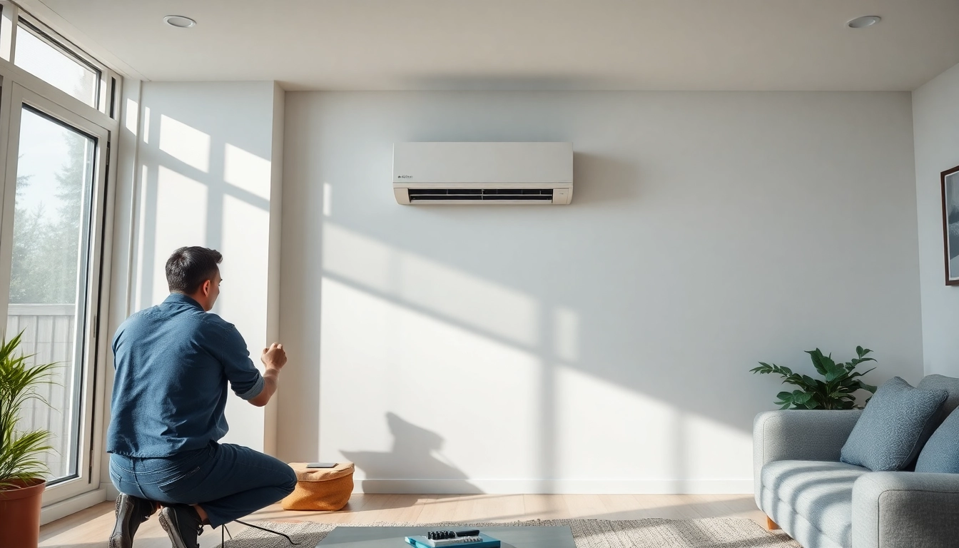 Technician installing Daikin mini split ac in a home setting, emphasizing quality and comfort.