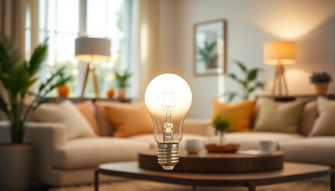 Showcase a 19 bulb illuminating a stylish living room, enhancing ambiance and decor.