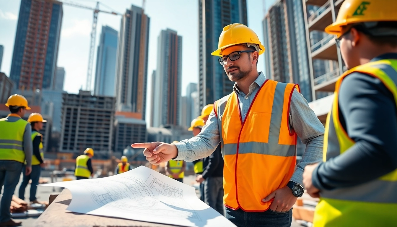 New York Construction Manager leading a team on an active construction site in NYC.