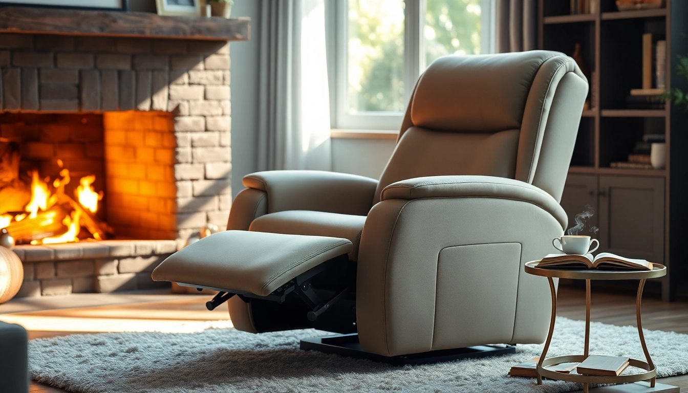Relaxing in a reclining lift chair with heat and massage while enjoying a cup of tea in a cozy living room.