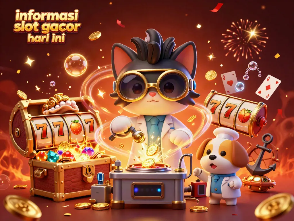 Menghadirkan informasi slot gacor hari ini, karakter kucing ilmuwan dan anjing asisten menampilkan permainan slot yang menarik.