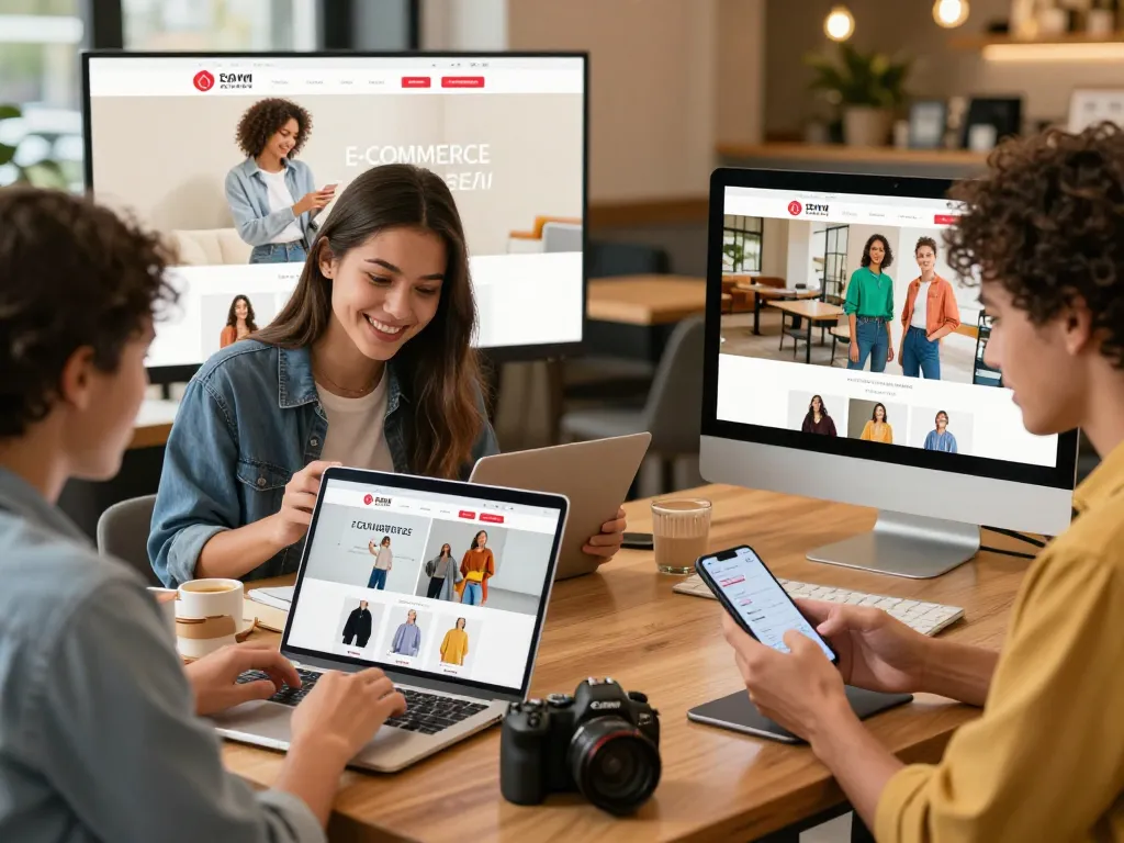 Online shopping experience on https://hubet88.icu/ with customers browsing products on digital devices.