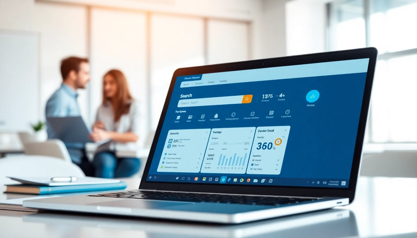 Showcase of enterprise search tools on a laptop screen highlighting advanced search features.
