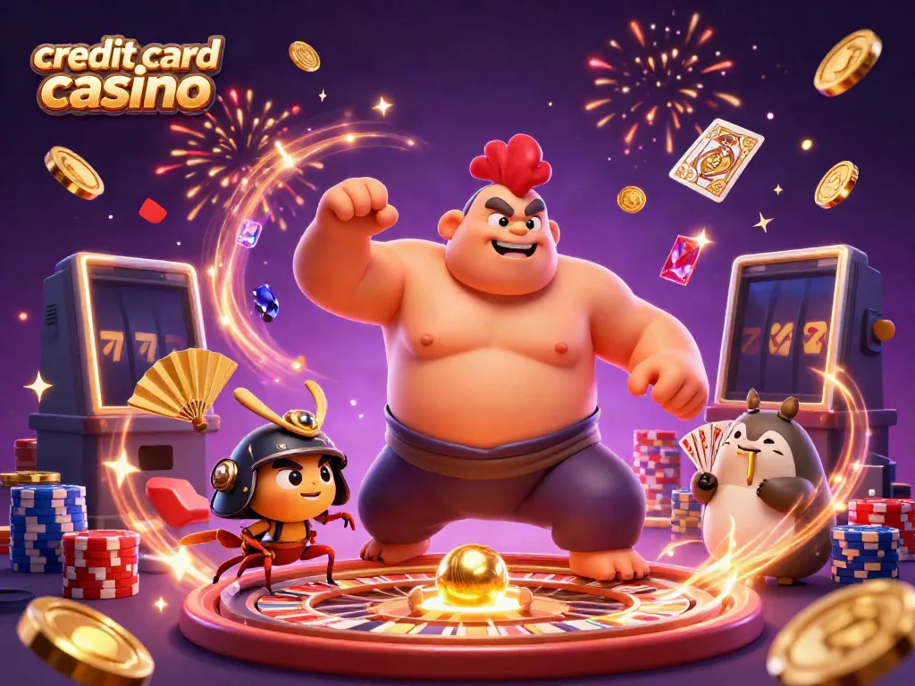 Experience the excitement at credit card casinos with vibrant characters and dynamic casino elements.