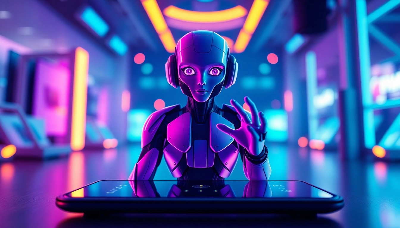 Futuristic NSFW character AI interface showcasing interactive engagement with a digital avatar.