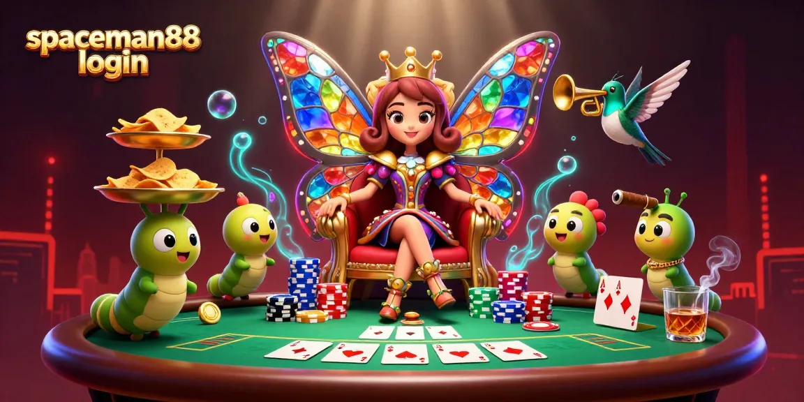 Engage with spaceman88 login while winning at a vibrant casino showcasing poker elements and characters.