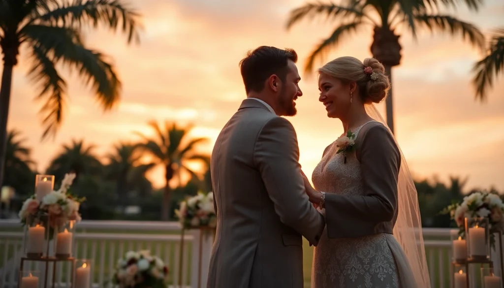 Tampa wedding videography capturing a couple's romantic exchange during sunset.