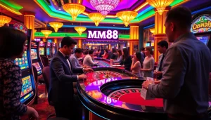Experience the thrill of gambling on the Trang chủ MM88 with passionate players at a vibrant roulette table.