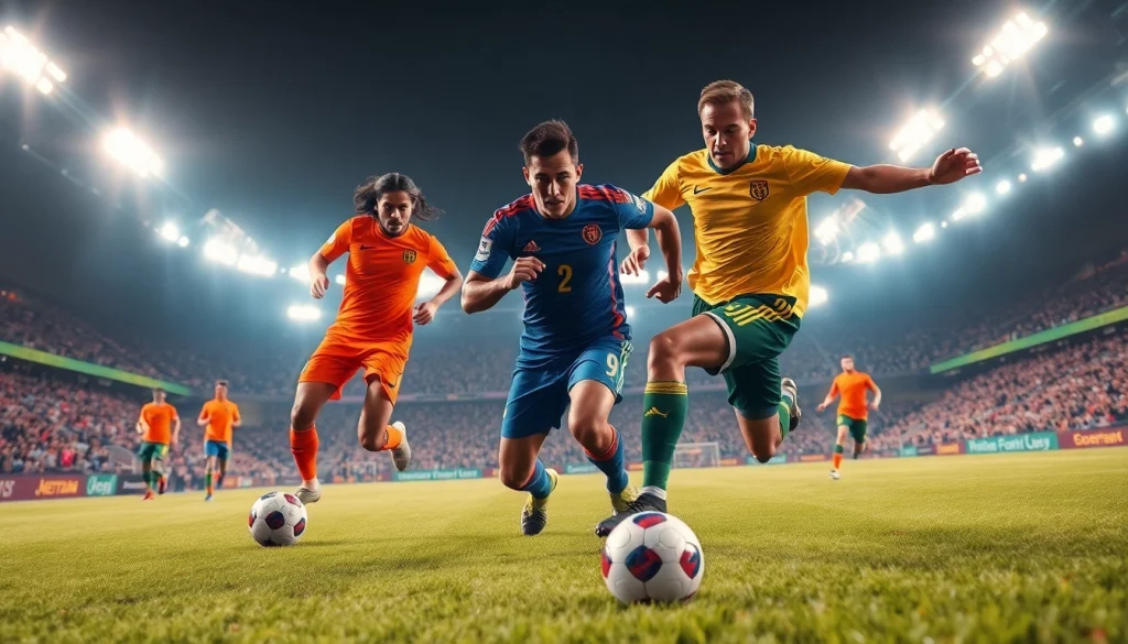 تغطية كورة لايف مع لاعبين في مباراة ديناميكية على أرضية ملعب مفعمة بالحيوية.