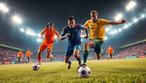 تغطية كورة لايف مع لاعبين في مباراة ديناميكية على أرضية ملعب مفعمة بالحيوية.