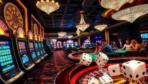 KJC AC 2 showcases an electrifying casino ambiance with slot machines, poker tables, and exciting gaming elements.