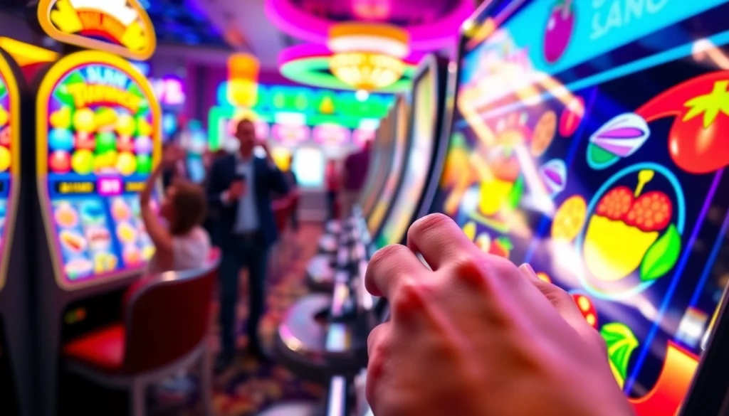 Raih kemenangan di slot online dengan mesin slot berwarna-warni dan suasana kasino yang meriah.