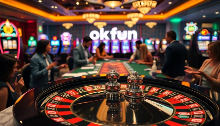 Engage with thrilling gameplay at okfun.com featuring roulette, players, and vibrant casino ambiance.