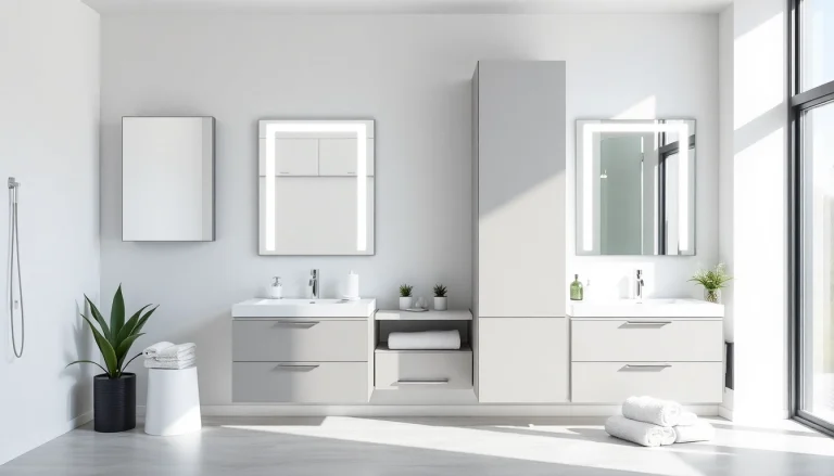 Entdecken Sie den eleganten sonni Spiegelschrank mit LED-Beleuchtung im modernen Badezimmer.