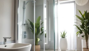 Die sonni Duschkabine in einem modernen Badezimmer mit eleganten Glasflächen und minimalistischer Gestaltung.