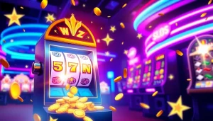 Situs slot gacor menampilkan mesin slot yang menang besar dengan uang koin berhamburan.