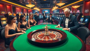 Hi88 players enjoying an exciting roulette game at a vibrant casino.