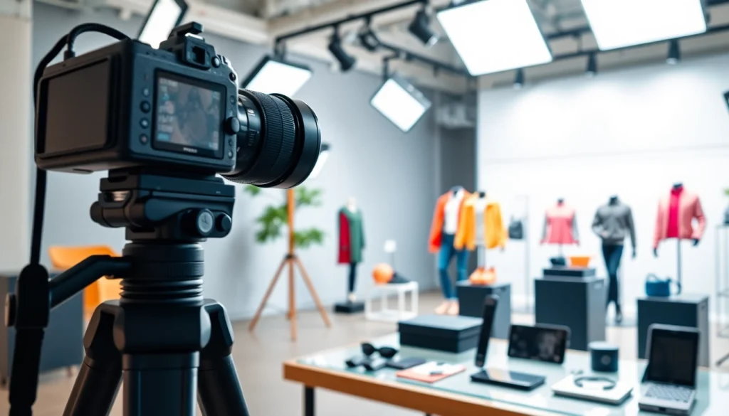 Foto ecommerce di un fotografo professionista in uno studio moderno con illuminazione naturale.