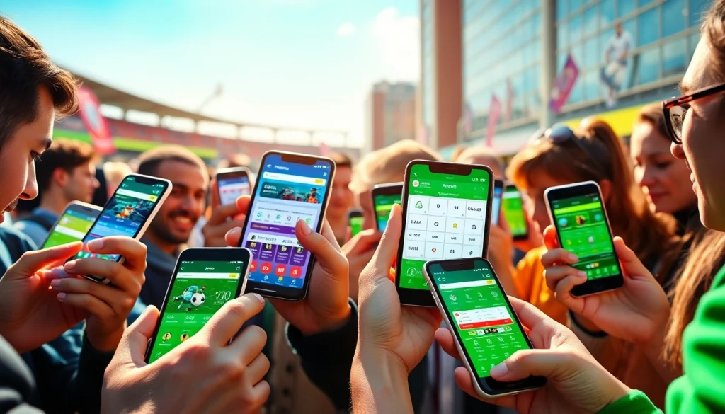 Engaging mobile scene illustrating best sports betting apps India on sleek devices with dynamic interfaces.