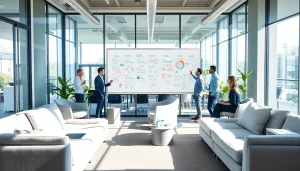 Engaged team creating innovative strategies for Good Wolf Marketing in a collaborative office.